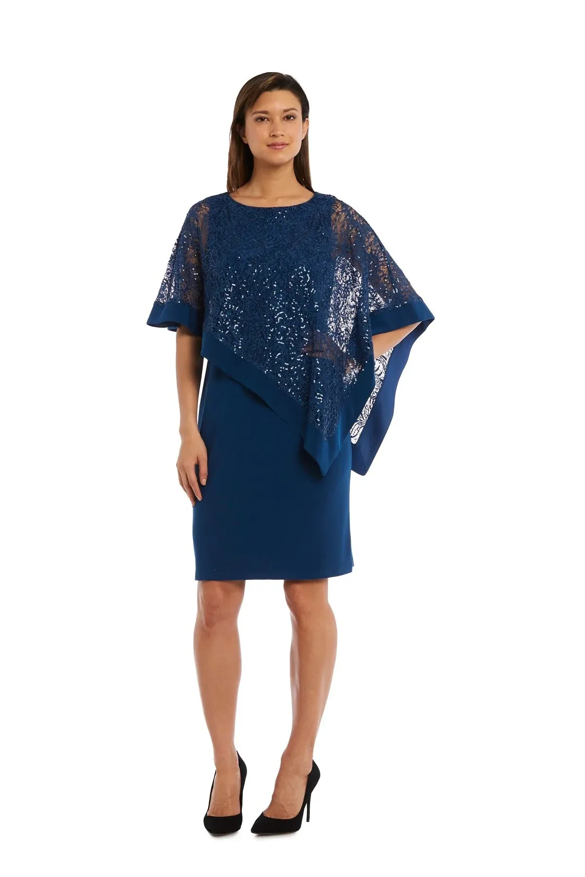 Women's Draped Sequin Lace Poncho Party Dress - Cocktail Dress