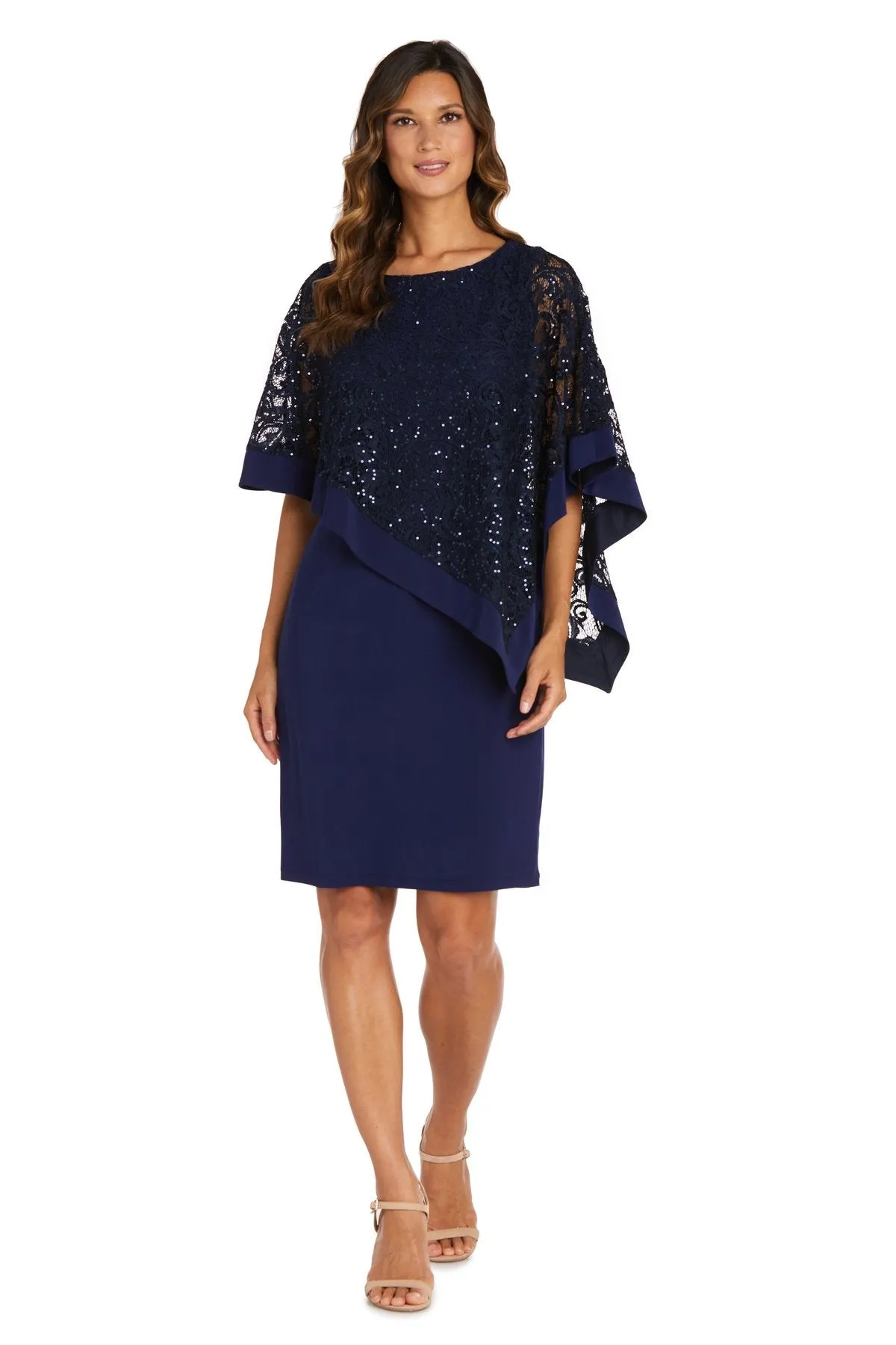 Women's Draped Sequin Lace Poncho Party Dress - Cocktail Dress