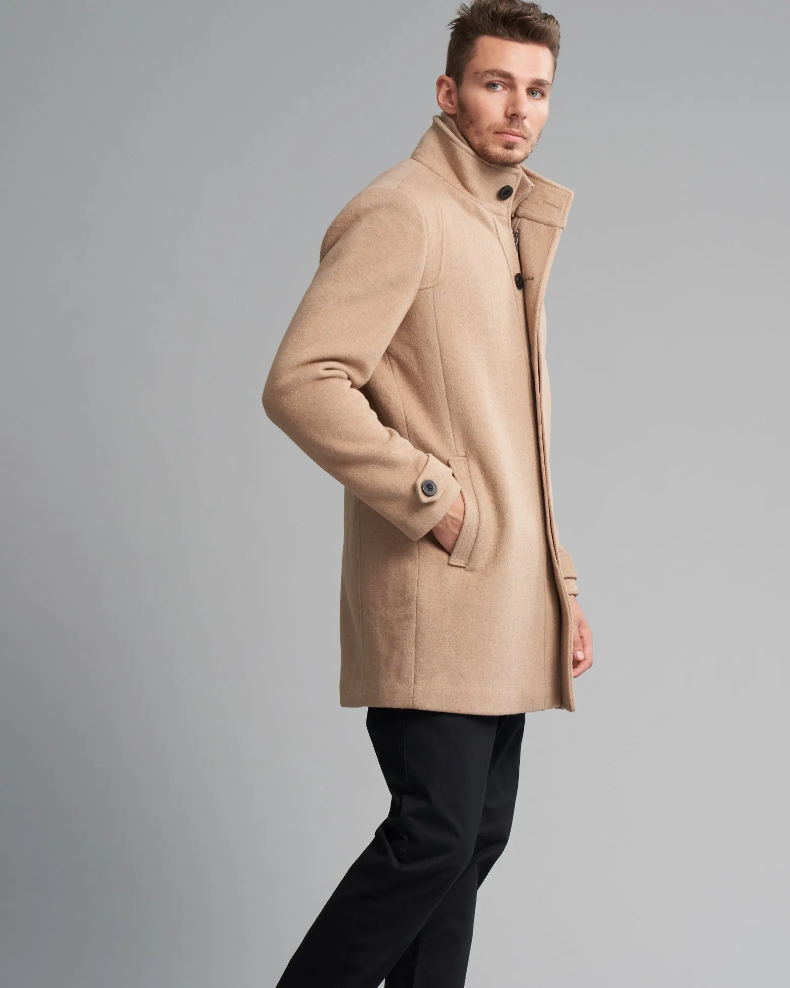 WOOL-BLEND RIB COLLAR COAT