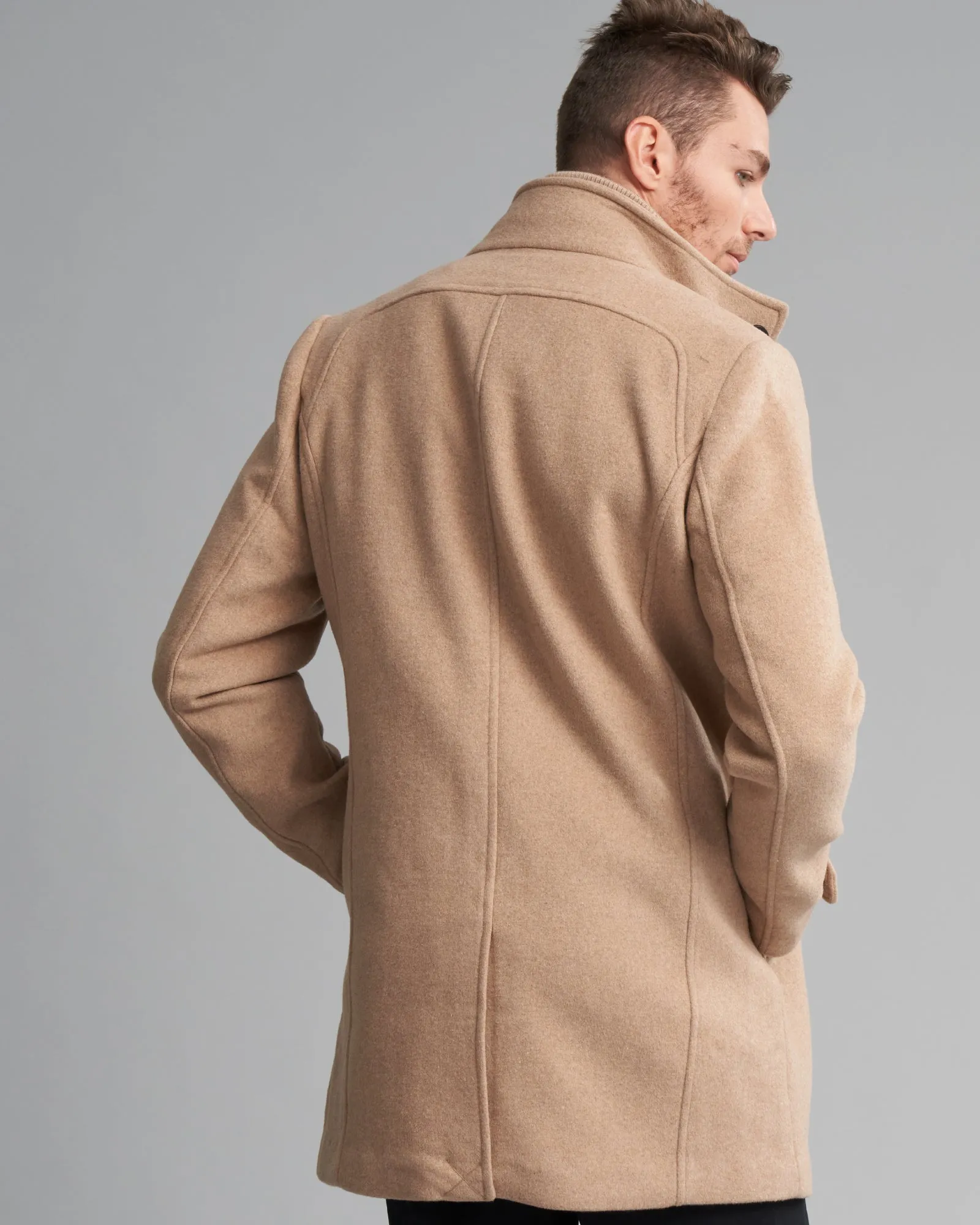 WOOL-BLEND RIB COLLAR COAT