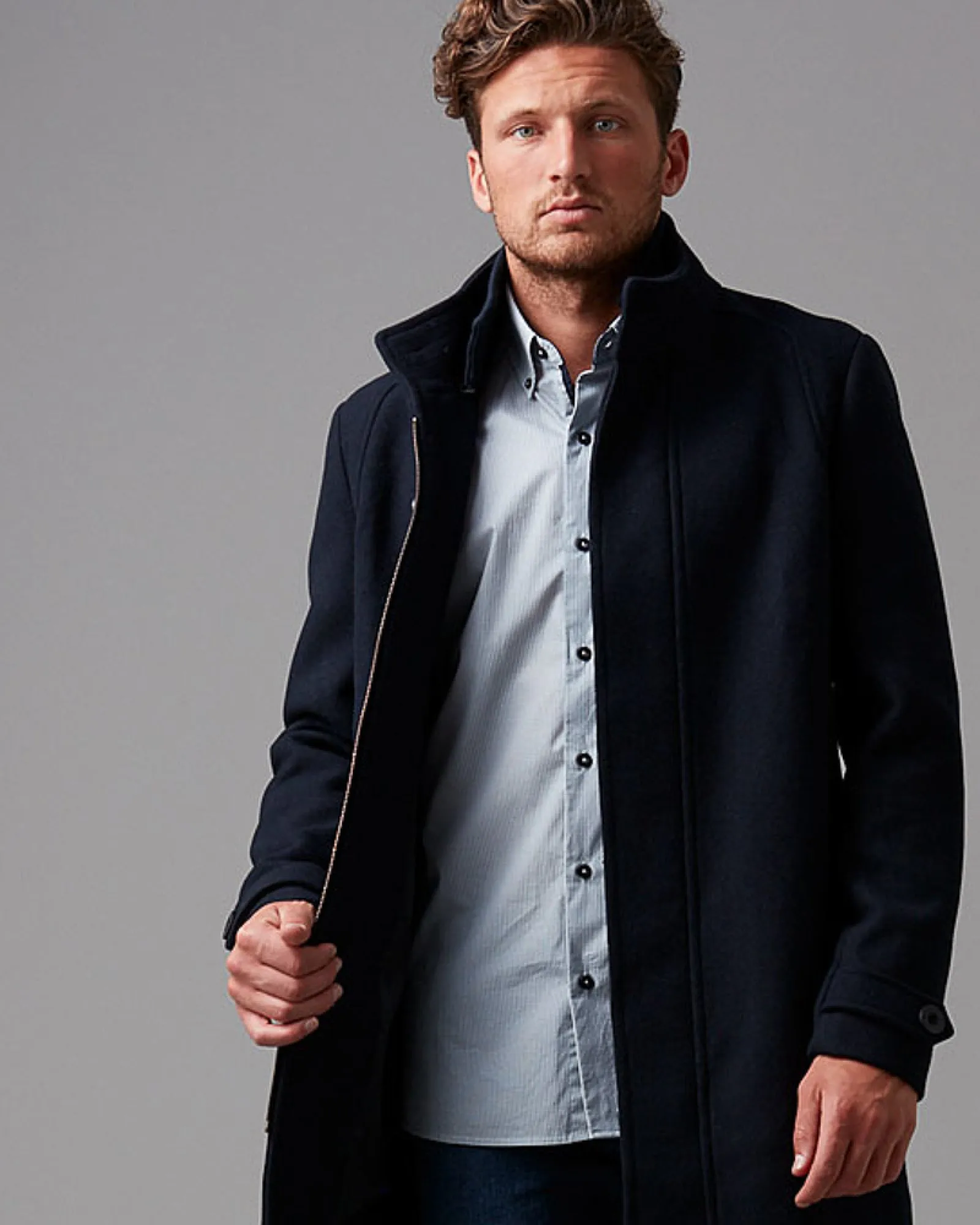 WOOL-BLEND RIB COLLAR COAT