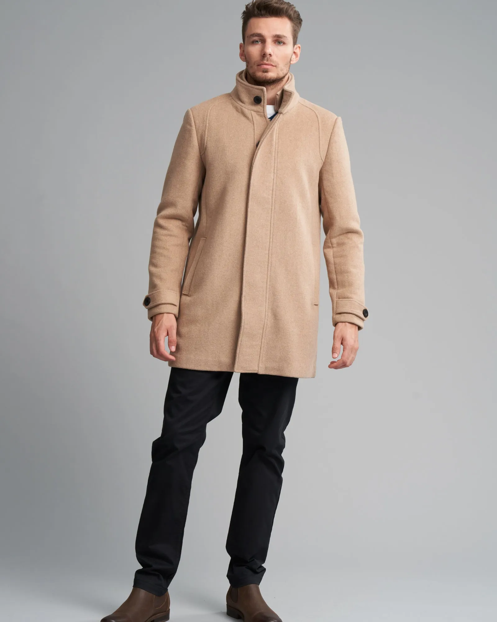 WOOL-BLEND RIB COLLAR COAT