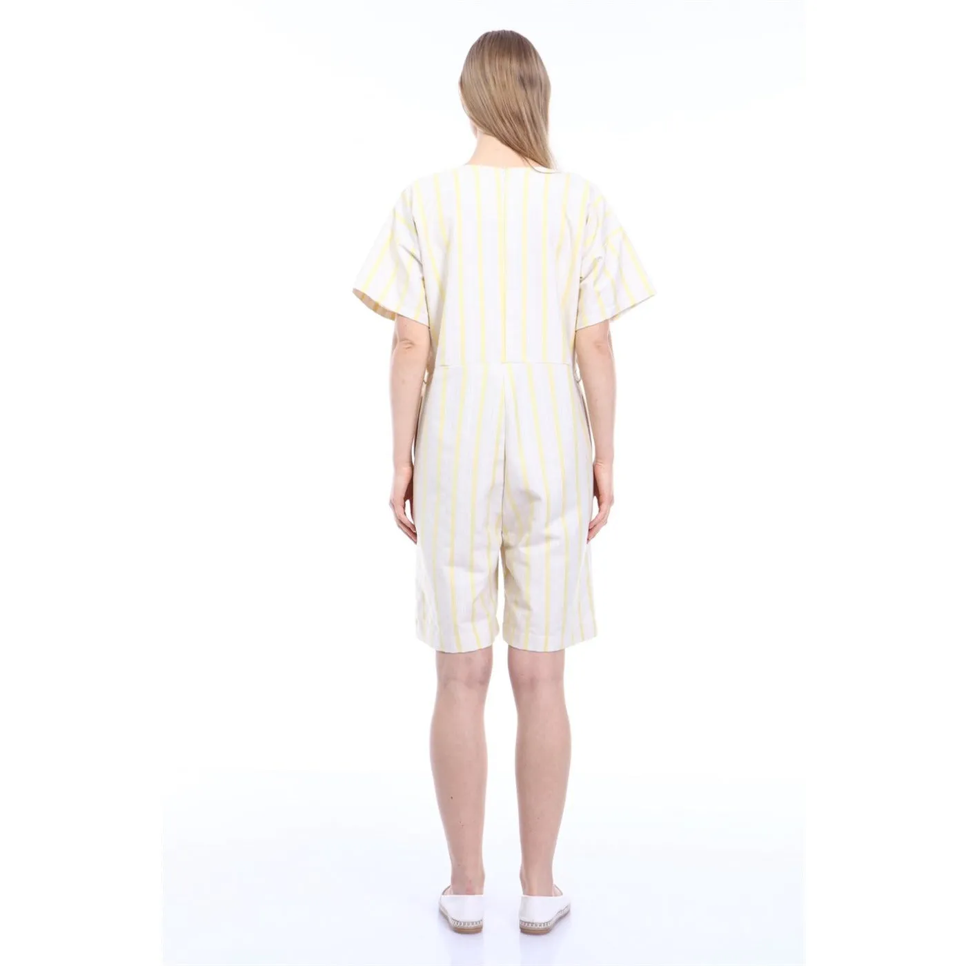 Yellow Stripes Beige Linen Jumpsuit