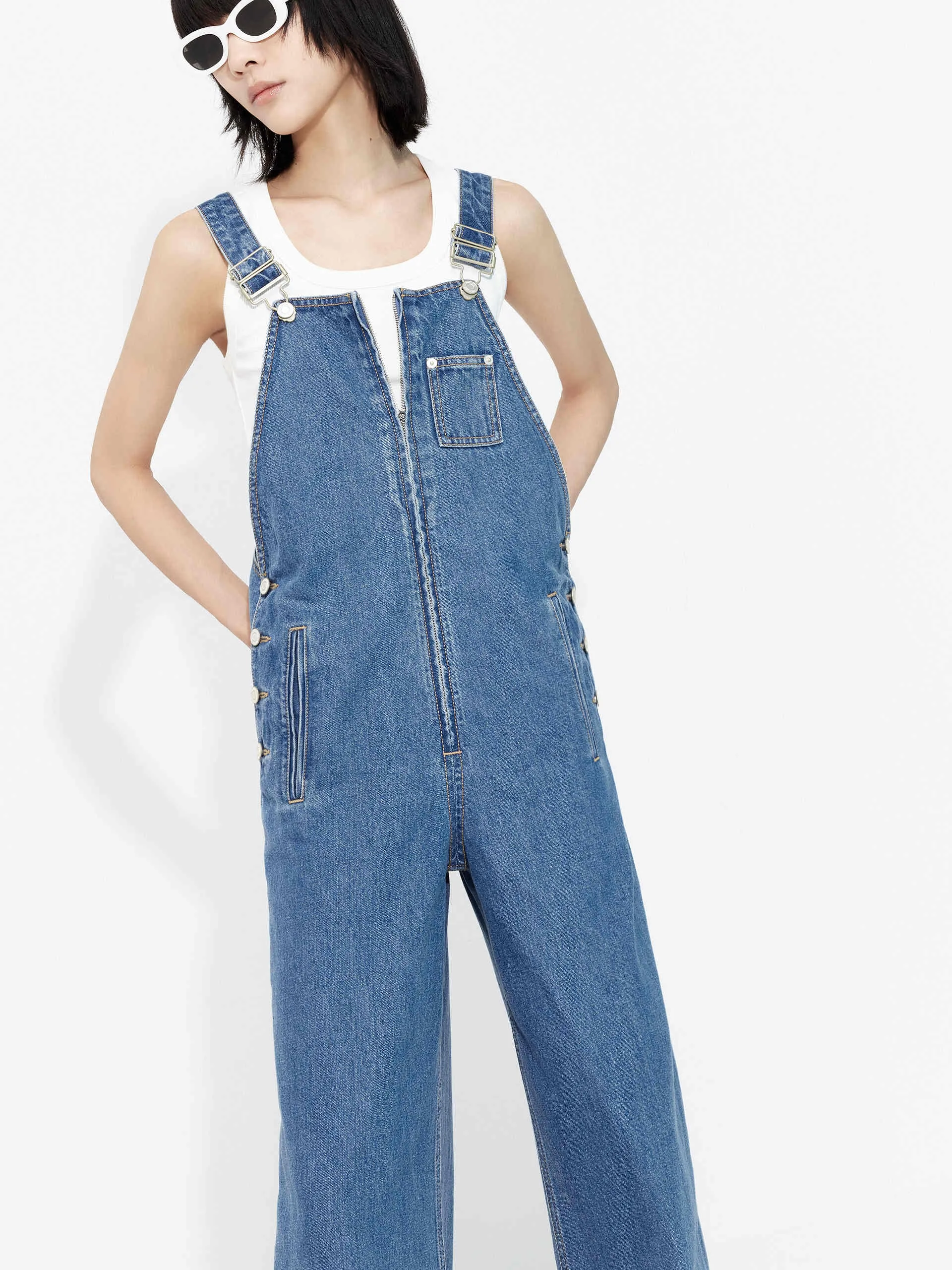 Zipper Front Denim Jumpsuit