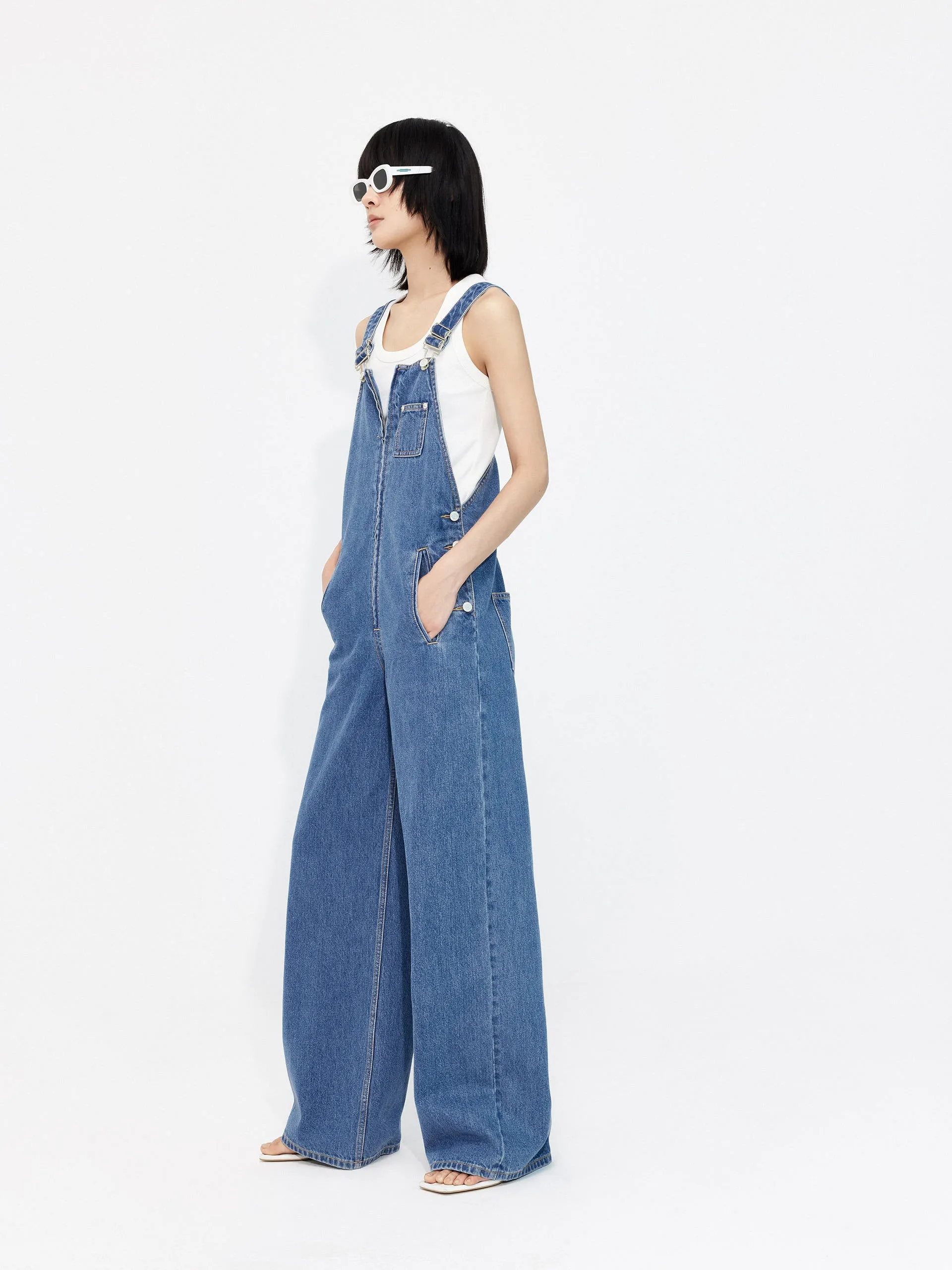 Zipper Front Denim Jumpsuit