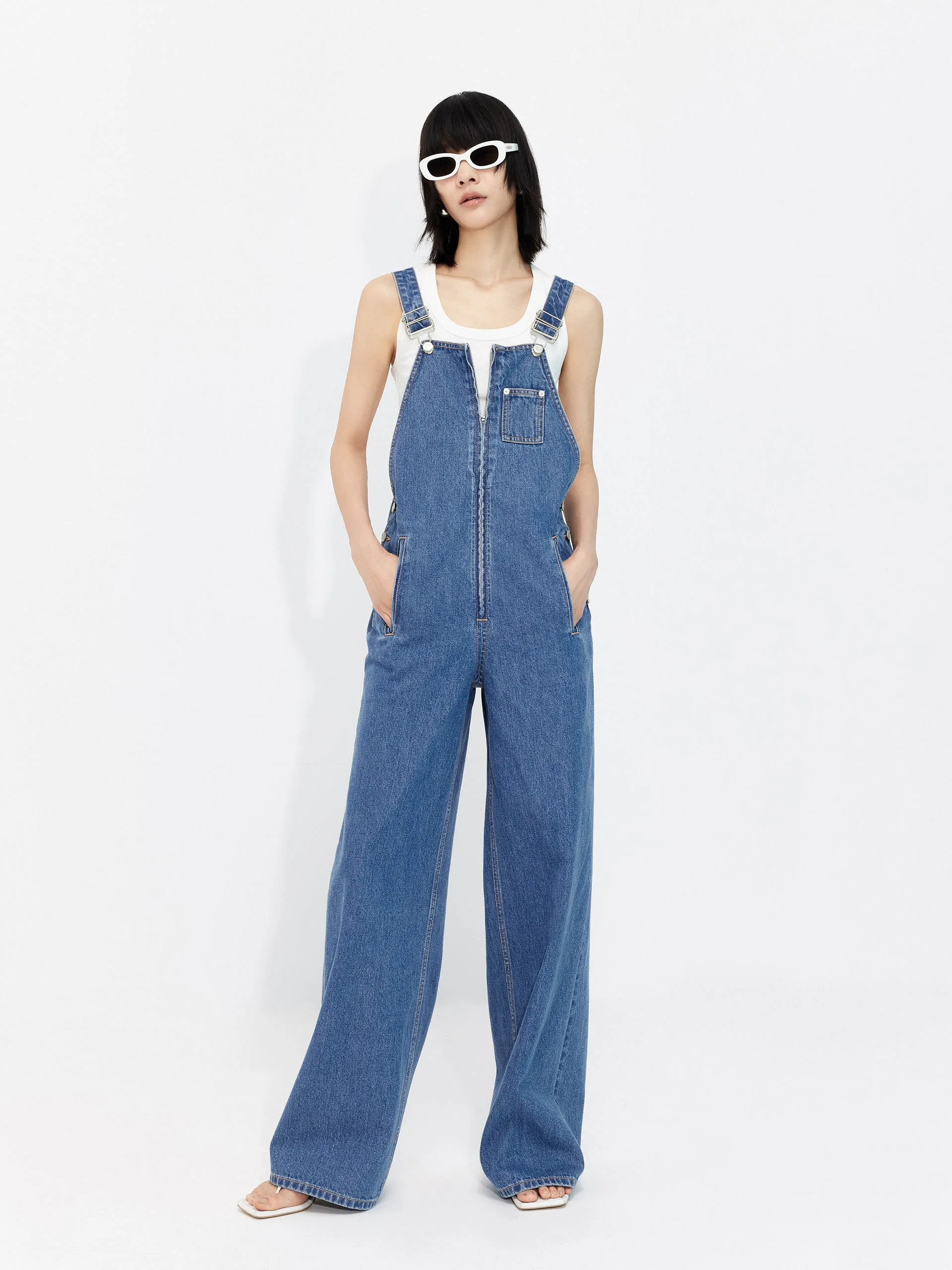 Zipper Front Denim Jumpsuit