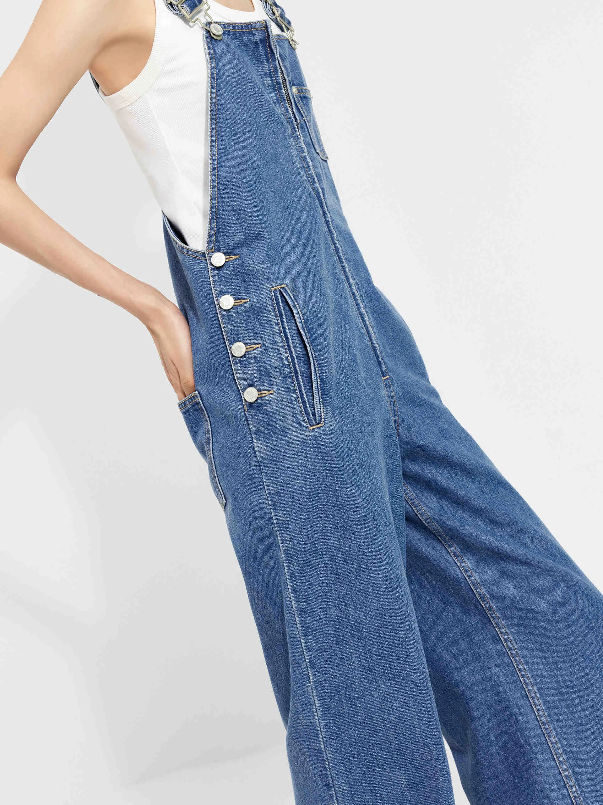 Zipper Front Denim Jumpsuit